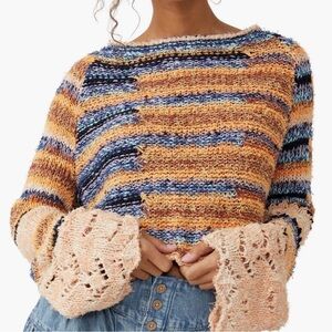 FP Movement by Free People Multicolor Striped Sweater with Lace Cuffs